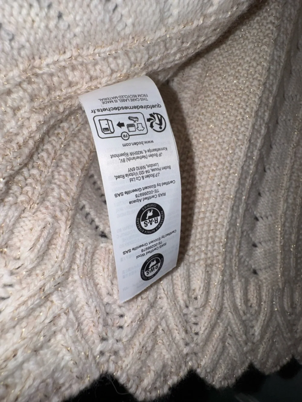 Boden Cream Knit Cardigan with Black Bow - Picture 5 of 6